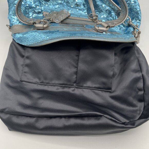 Limited Edition Coach Poppy 16303 Turquoise Sequin Bag w/ Silver Strap - Picture 12 of 16